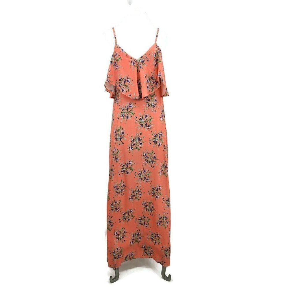 New Flynn Skye Dreamy Coral Floral Maxi Dress Womens XS Rayon Peach Salmon